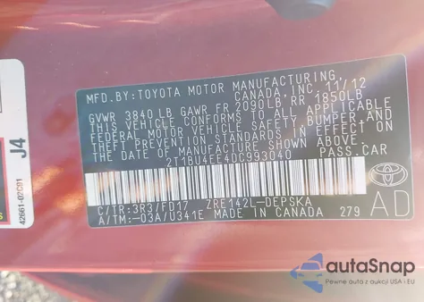 2013 Toyota Corolla S from USA, damaged, VIN 2T1BU4EE4DC993040